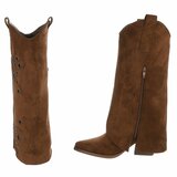 Licht bruine suède biker-western laars Cibella met decoratieve ringen_
