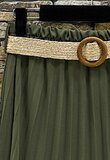 Kaki groene geplooide midi rok met taille riem_