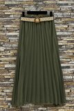 Kaki groene geplooide midi rok met taille riem_