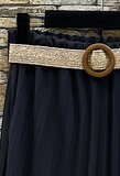 Donker blauwe geplooide midi rok met taille riem_