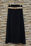 Donker blauwe geplooide midi rok met taille riem_