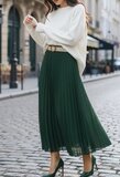 Groene geplooide midi rok met taille riem_