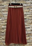 Terracotta geplooide midi rok met taille riem_