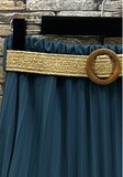 Teal blauwe geplooide midi rok met taille riem_