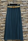 Teal blauwe geplooide midi rok met taille riem_