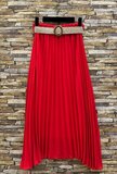 Rode geplooide midi rok met taille riem_