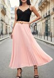 Licht rose geplooide midi rok met taille riem_