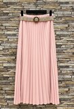 Licht rose geplooide midi rok met taille riem_