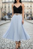 Licht blauwe geplooide midi rok met taille riem_