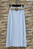 Licht blauwe geplooide midi rok met taille riem_