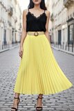 Licht gele geplooide midi rok met taille riem  TEMPORARY SOLD OUT_