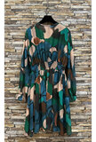 Mooie korte groen-blauw-beige jurk met print_