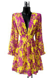 Mooie korte geel-mauve jurk met print_