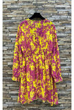 Mooie korte geel-mauve jurk met print_