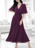 Elegante purperen maxi plisse jurk _
