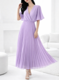 Elegante lila maxi plisse jurk _