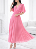 Elegante rose maxi plisse jurk _