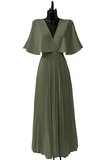 Elegante kaki groene maxi plisse jurk _