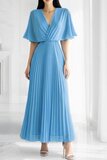 Elegante blauwe maxi plisse jurk _