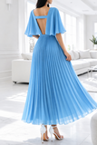 Elegante blauwe maxi plisse jurk _