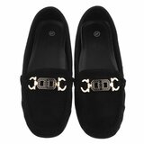 Zwarte suede mocassin Cora met gouden decoratie_