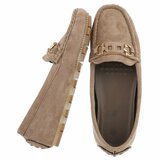 Kaki bruine suede mocassin Cora met gouden decoratie_