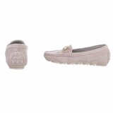 Grijze suede mocassin Cora met gouden decoratie_
