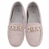 Grijze suede mocassin Cora met gouden decoratie_