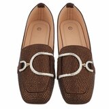 Coffee bruine elegante mocassin Cristina met gouden decoratie_