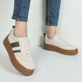 Sneakers plateforme beige Clauvie avec détails bruns_