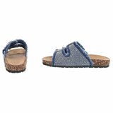 Blauwe denim slippers Claire met strass gespen_
