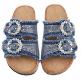 Blauwe denim slippers Claire met strass gespen_