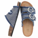 Blauwe denim slippers Claire met strass gespen_