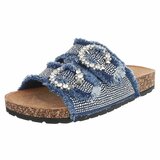 Blauwe denim slippers Claire met strass gespen_