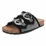 Mules Claire en denim noir avec boucles strass_
