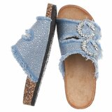 Mules Claire en denim bleu clair avec boucles strass_