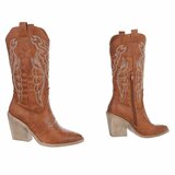 Camel cowboylaarzen met witte stiksels Clemencia_