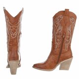 Camel cowboylaarzen met witte stiksels Clemencia_