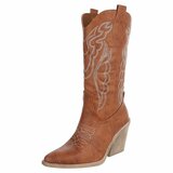 Camel cowboylaarzen met witte stiksels Clemencia_