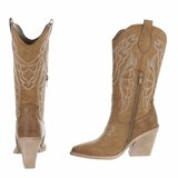 Kaki bruine cowboylaarzen met witte stiksels Clemencia_