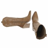 Kaki bruine cowboylaarzen met witte stiksels Clemencia_