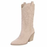 Beige suede cowboylaarzen met stiksels Clemencia_