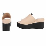 Beige platform mules met zwarte wedgezool Cintia_