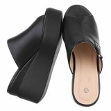 Zwarte platform mules met zwarte wedgezool Cintia_
