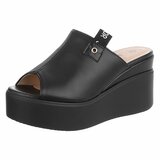 Zwarte platform mules met zwarte wedgezool Cintia_