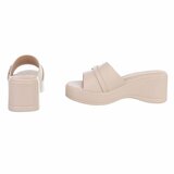 Beige wedge mules met goudkleurige gesp Cirilla_