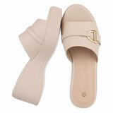 Beige wedge mules met goudkleurige gesp Cirilla_