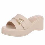 Beige wedge mules met goudkleurige gesp Cirilla_