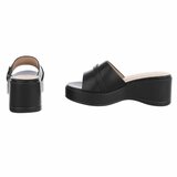 Zwarte wedge mules met goudkleurige gesp Cirilla_