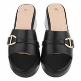 Zwarte wedge mules met goudkleurige gesp Cirilla_